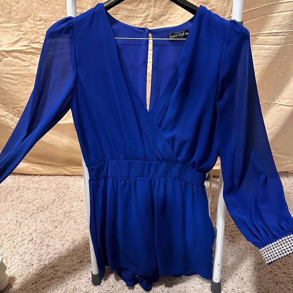 Royal Blue Jumper/Short/Dress made of sheer voile fabric, long sleeves